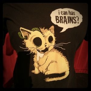 Anvil Zombie Cat "I Can Has Brains?" Graphic Tee